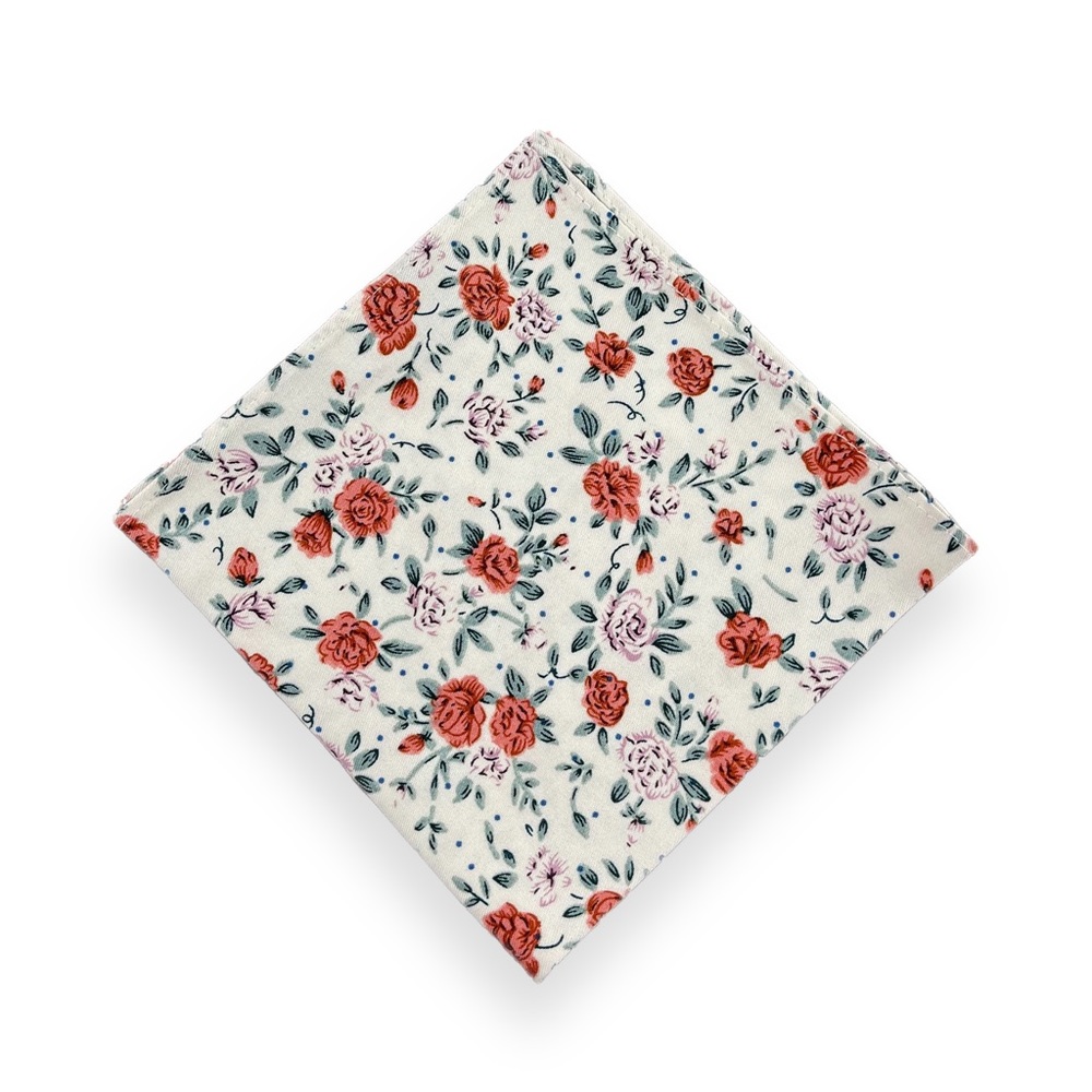 Off White w/ Terracotta Floral Pocket Square